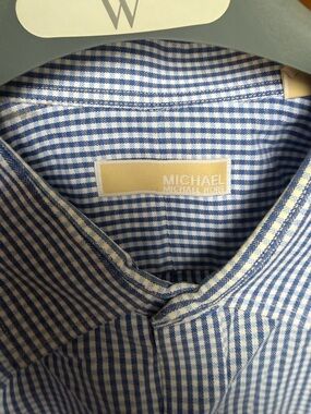 Michael Kors Blue and White Gingham Button-Down Shirt